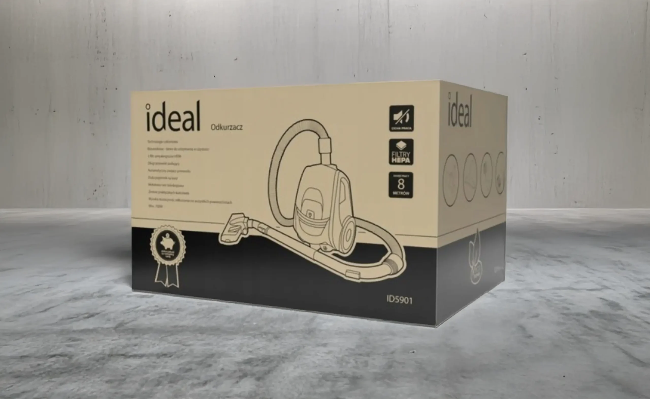 Opakowanie produktu Ideal z grafiką odkurzacza