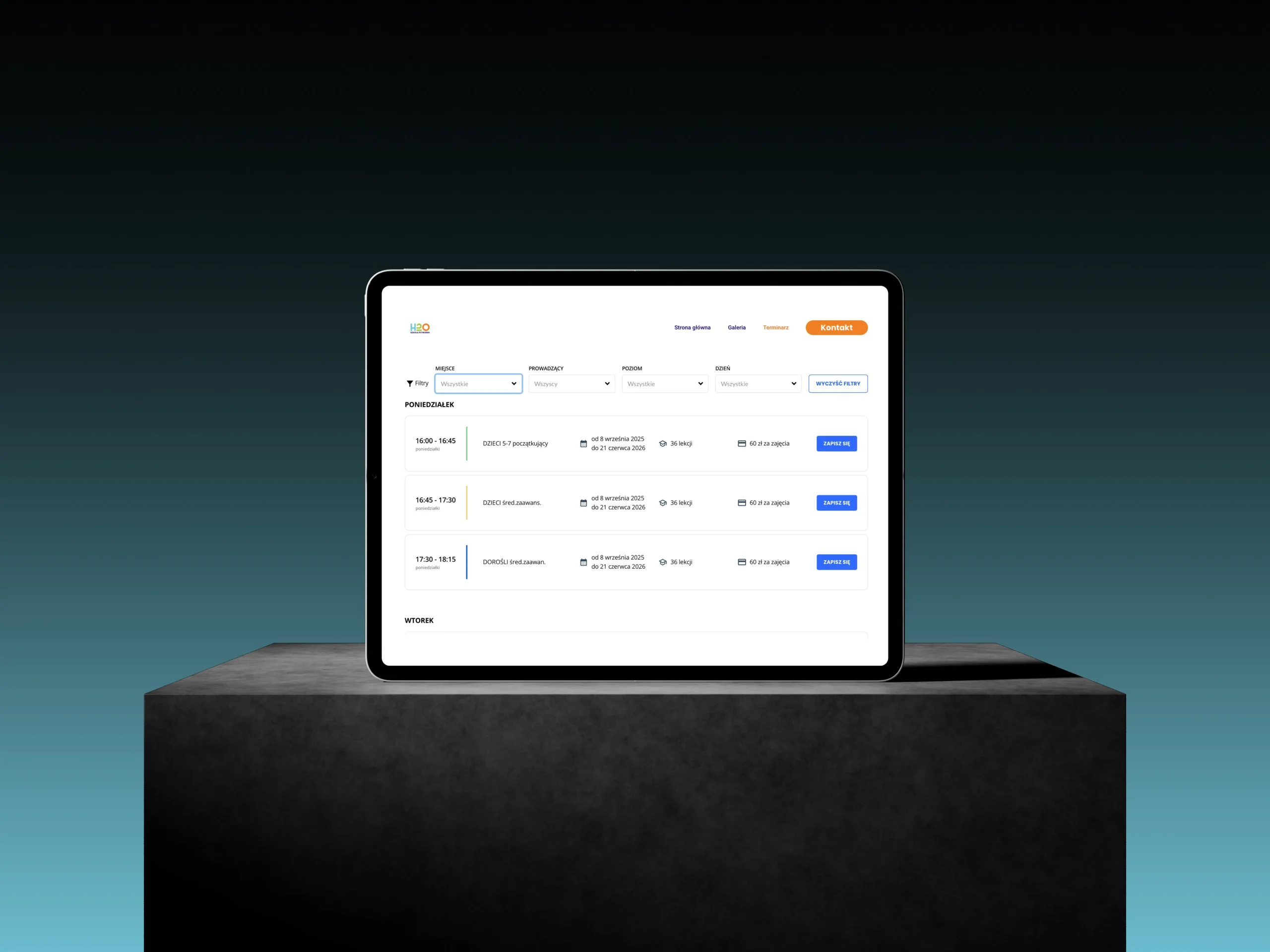 terminarz firmy h2o - kalendarz na stronie internetowej