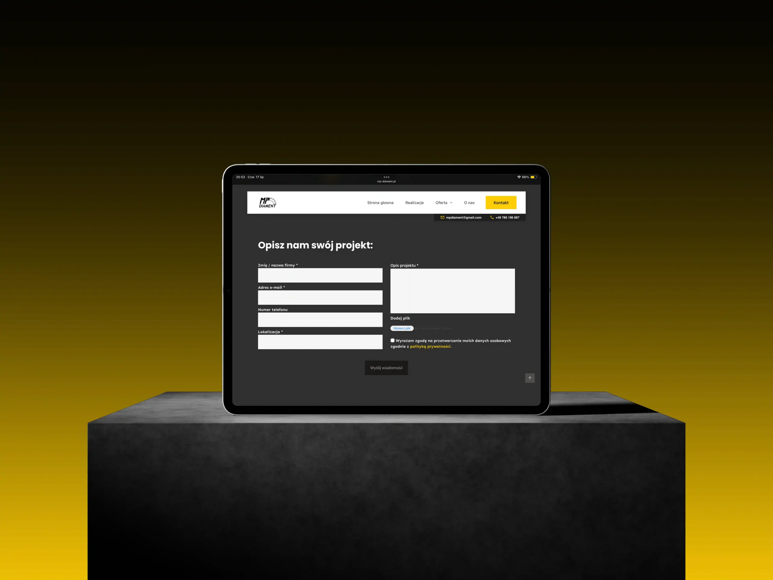 Responsywna wersja strony mp diament pokazana na tablecie